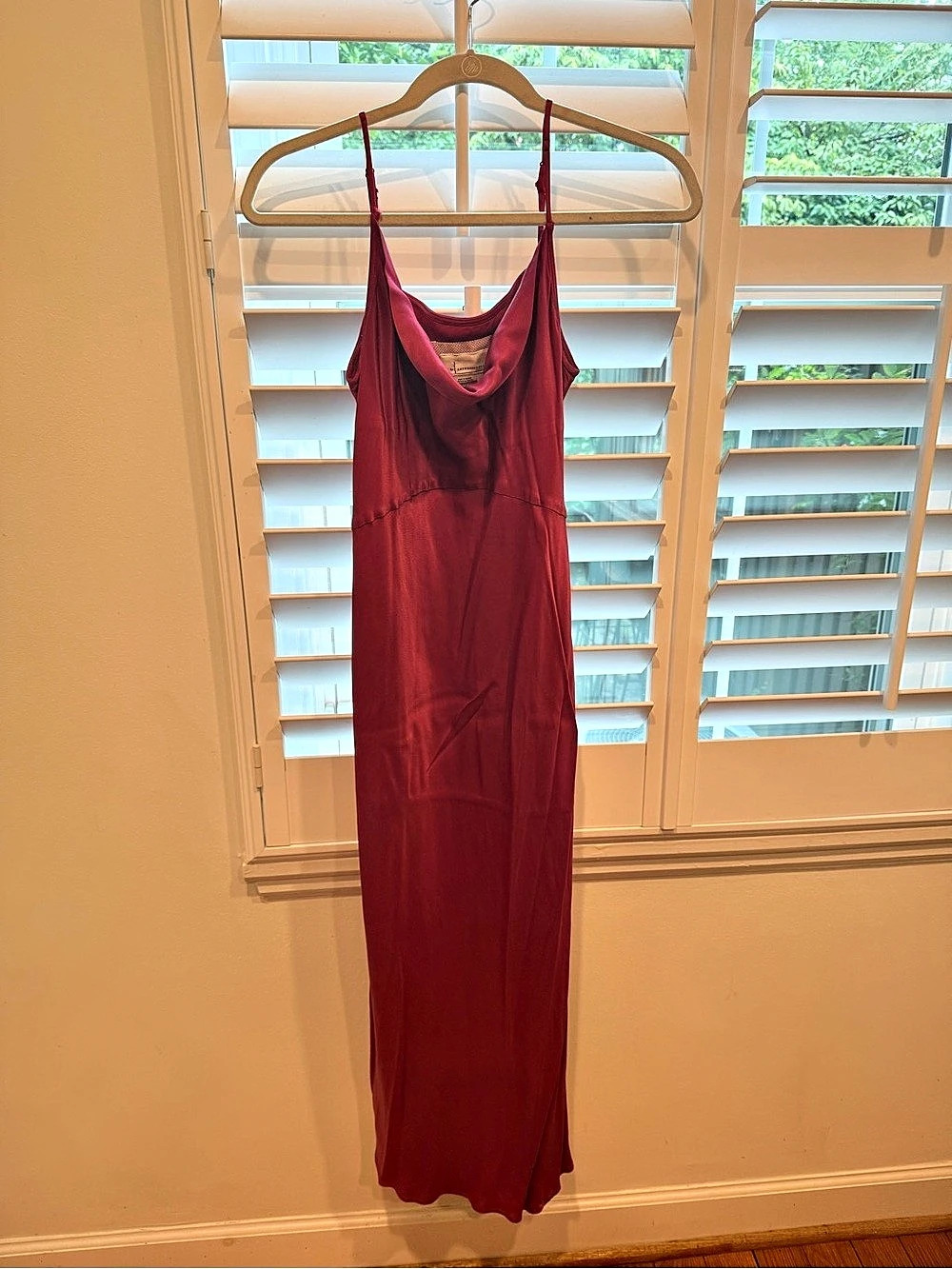 Anthropologie The Gracie Cowl-Neck Satin Slip Maxi Dress Red Small